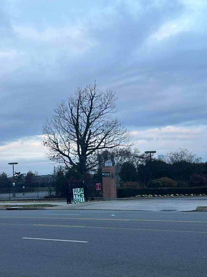 Fans sending a message to Philadelphia Eagles - "run the ball" - outside the team's South Philly complex on Wednesday morning
